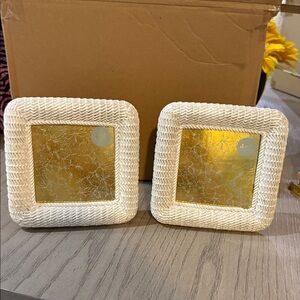 Woven Square Photo Frames with Gold Inserts - Set of 2
